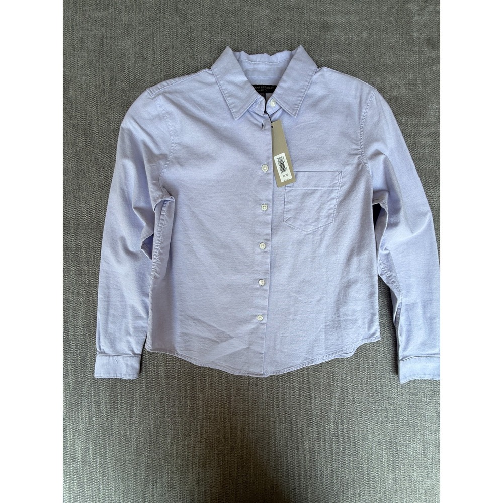 Banana Republic Quinn Boy Fit Shirt Top Womens XXSP Blue Long Sleeve Button Up